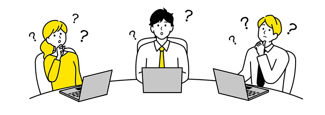 パソコンで物件探しに悩む男女のイラスト